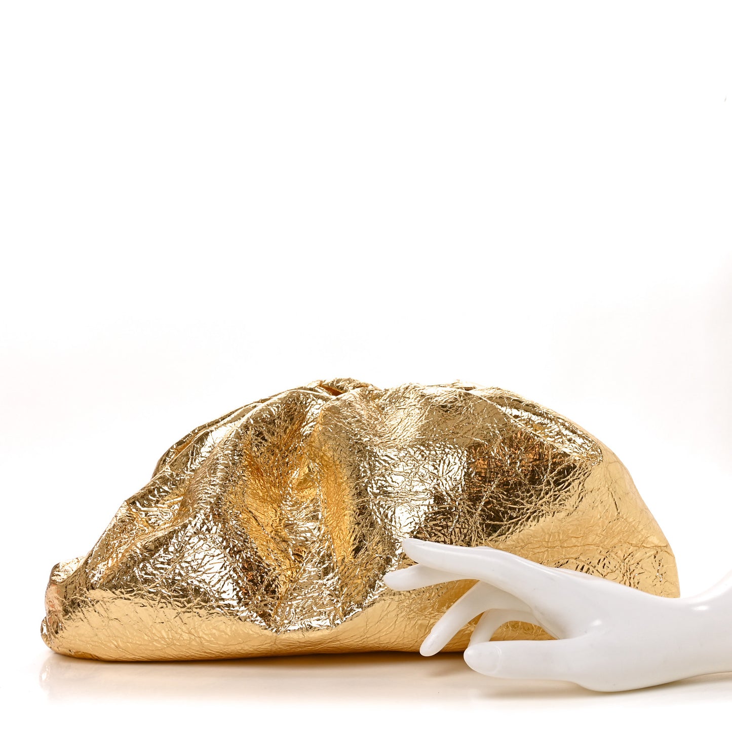 Metallic Crinkled Lambskin The Pouch Oversized Clutch Oro