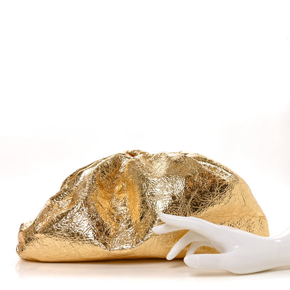 Bottega Veneta Metallic Crinkled Lambskin The Pouch Oversized Clutch Oro 2 of 11