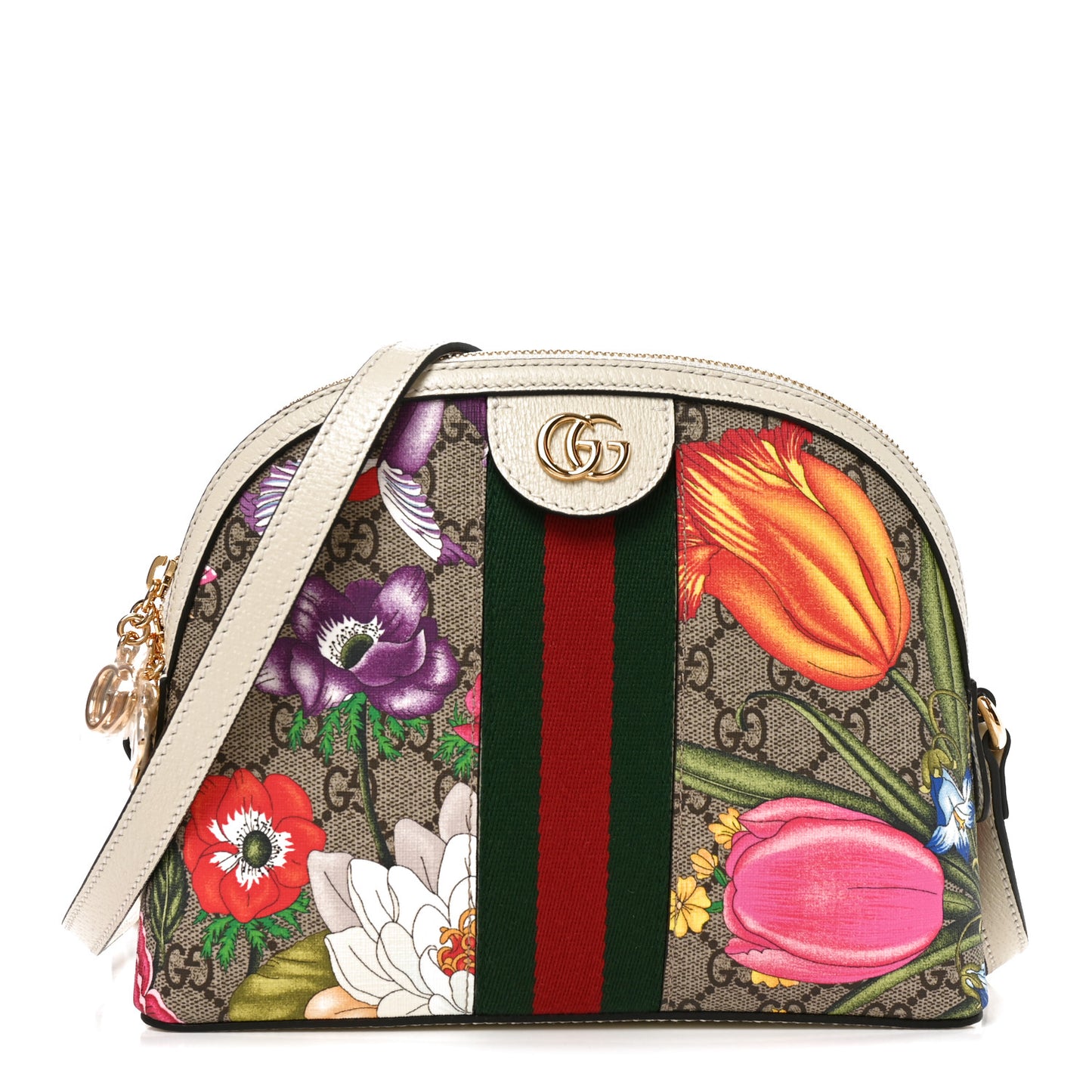 GG Supreme Monogram Flora Web GG Small Ophidia Dome Shoulder Bag White