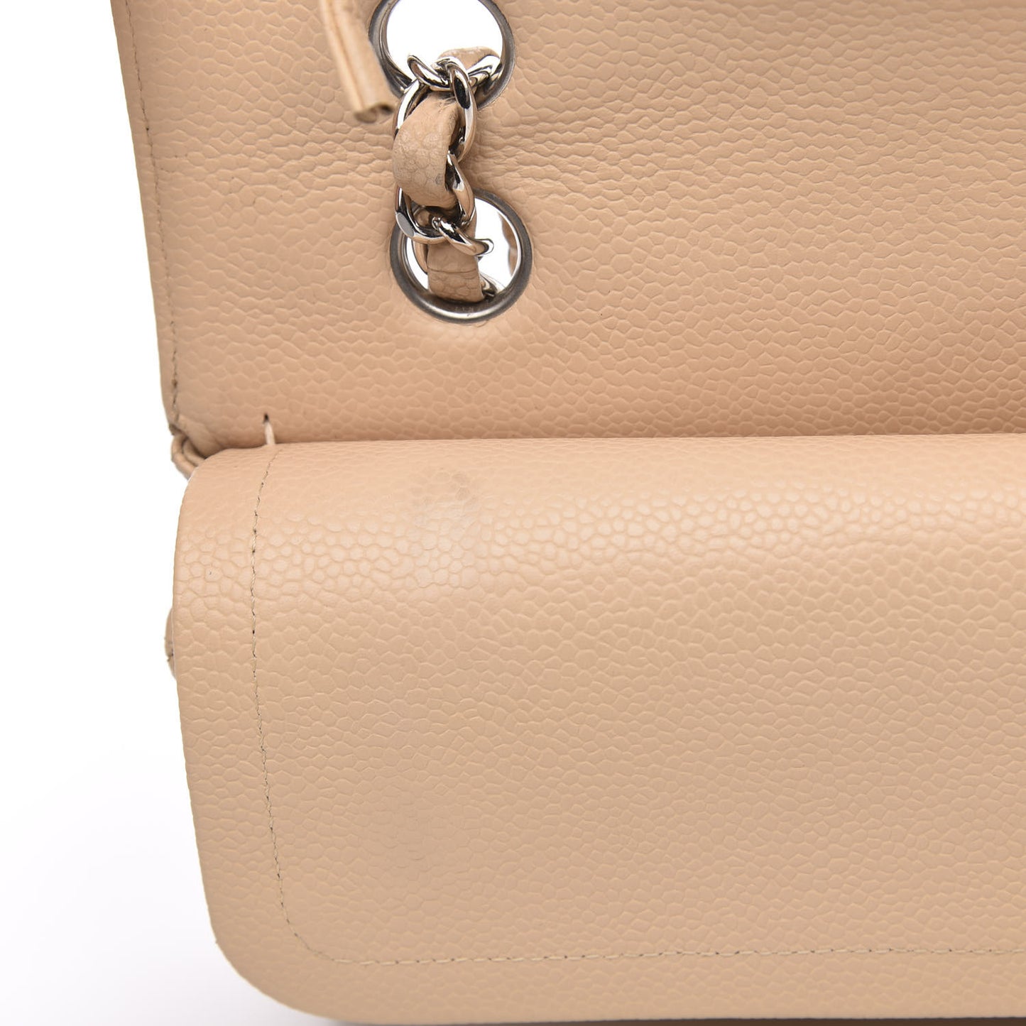 Caviar Quilted Medium Double Flap Beige