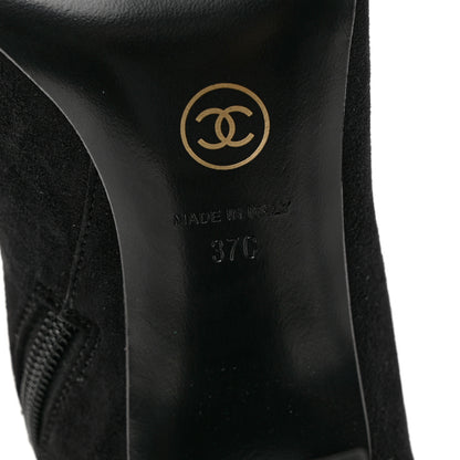 Chanel Suede Calfskin Patent Cap Toe High Boots 37 Black 6 of 8