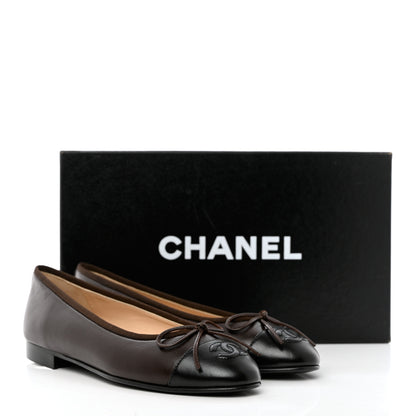 Chanel Lambskin Cap Toe CC Ballerina Flats 35.5 Brown Black 9 of 9