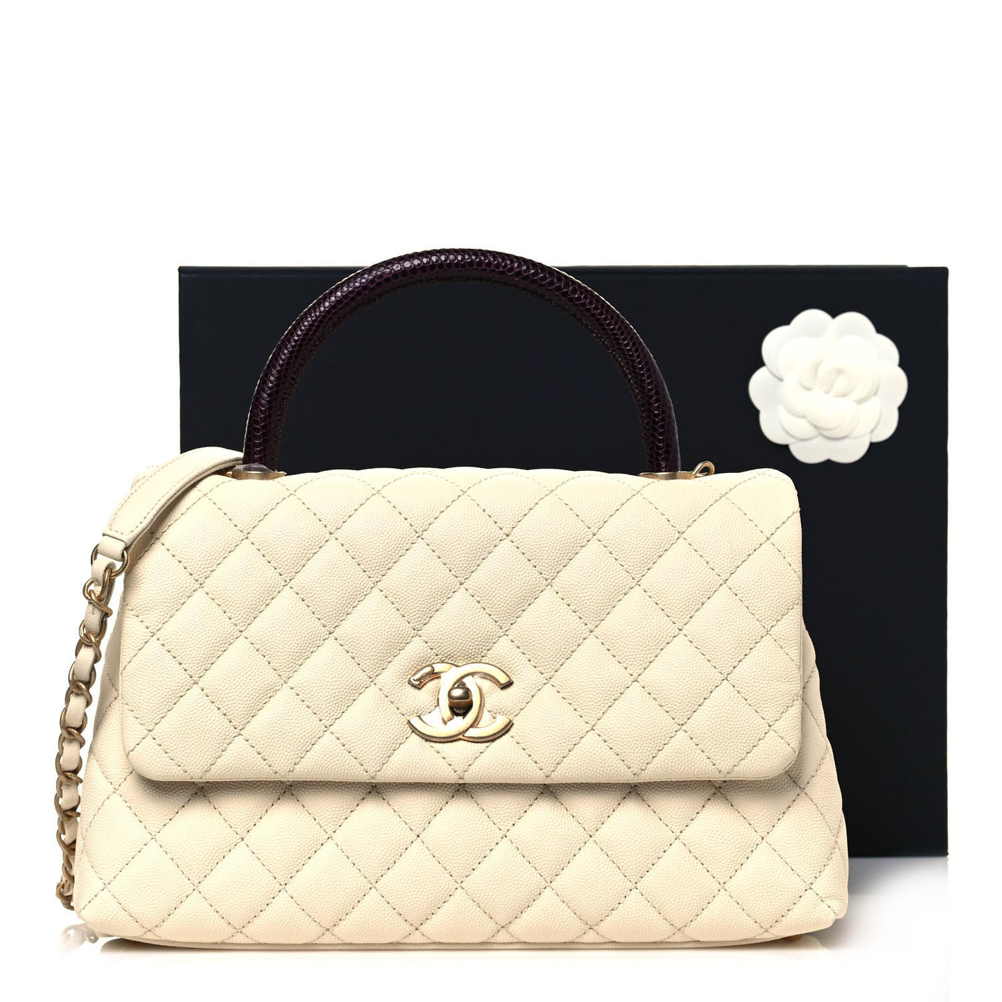 Caviar Lizard Quilted Small Coco Handle Flap Ivory