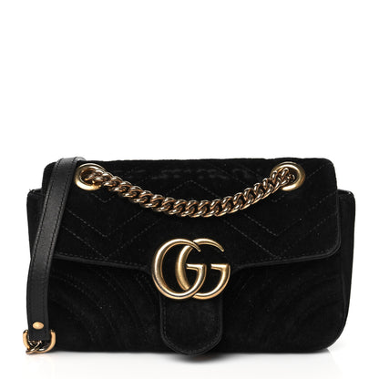 Gucci Velvet Matelasse Mini GG Marmont Shoulder Bag Black 1 of 12