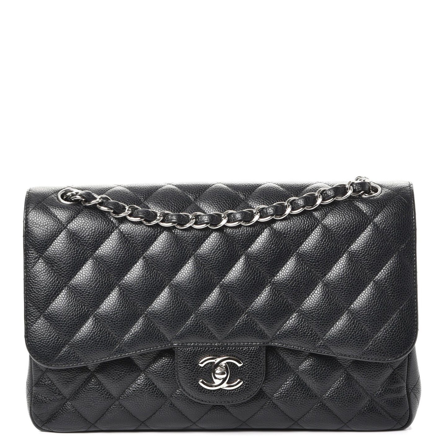 Caviar Quilted Jumbo Double Flap Black