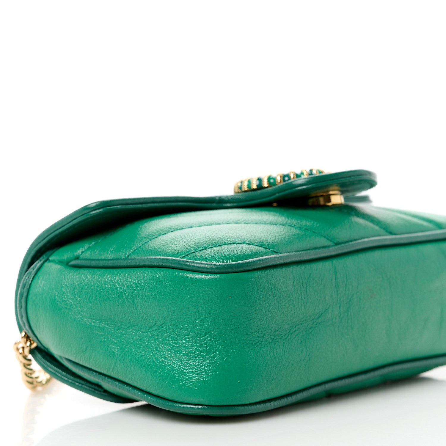 Gucci Azalea Calfskin Enamel Matelasse Diagonal Super Mini Torchon GG Marmont Shoulder Bag New Shamarock Emerald 9 of 11