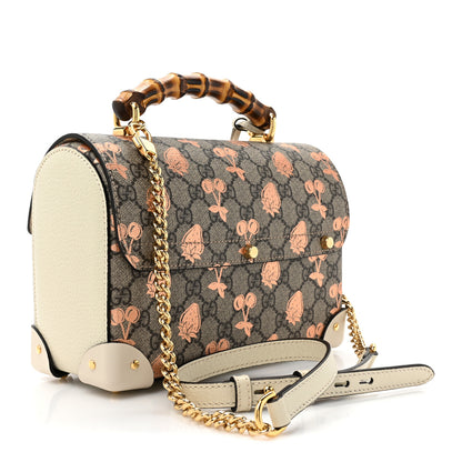 Gucci GG Supreme Monogram Berry Textured Dollar Calfskin Small Padlock Bamboo Shoulder Bag Beige Ebony Light Copper Mystic White 3 of 12