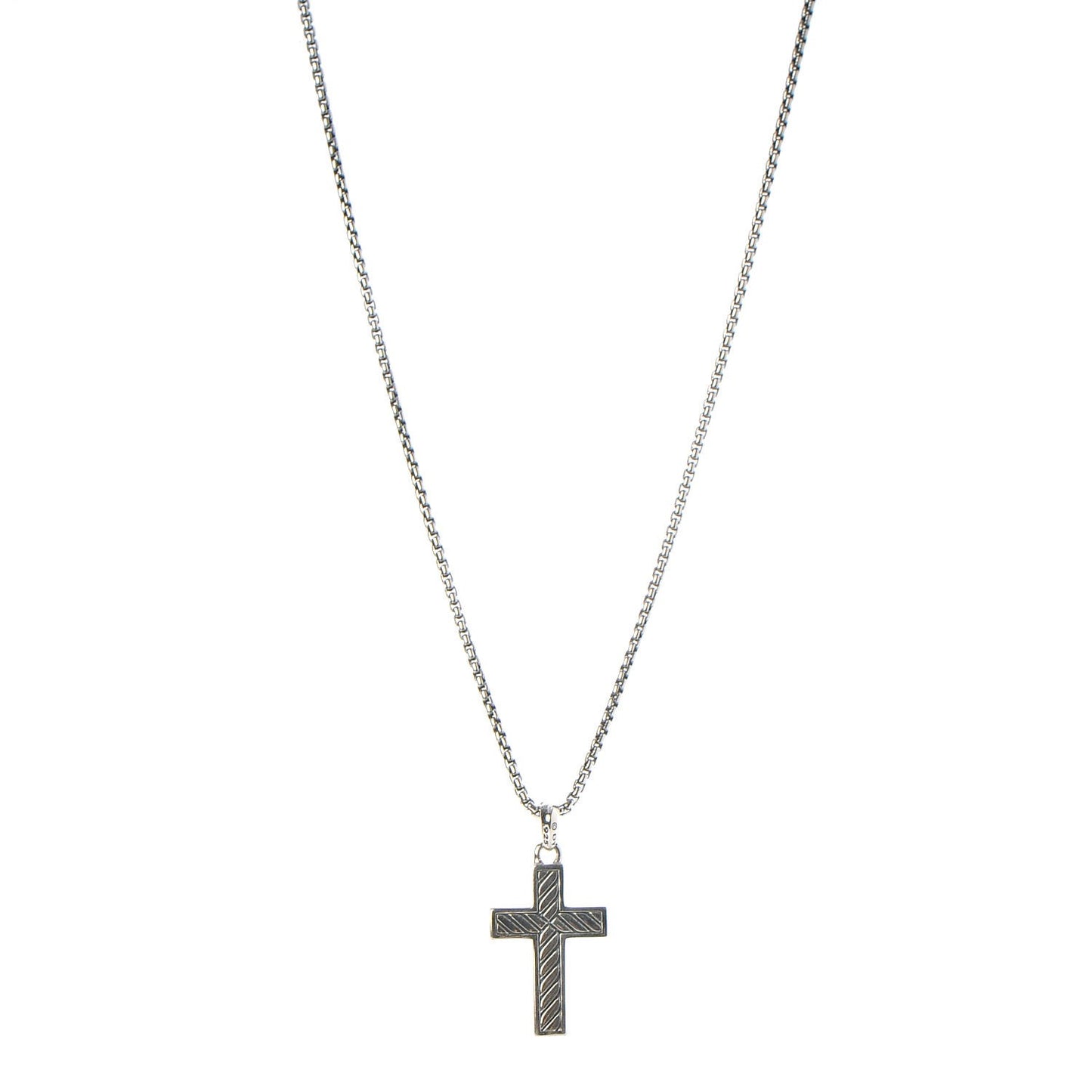 Sterling Silver 14K Yellow Gold Black Diamond Cross Pendant Necklace