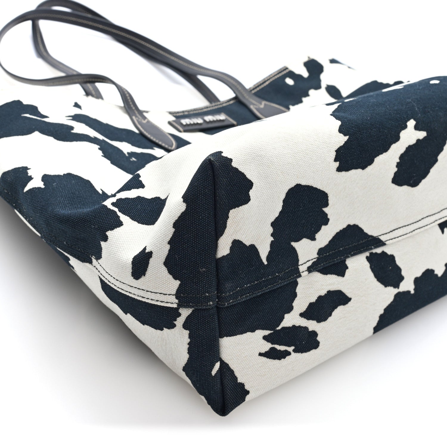 Miu Miu Tessuto Cow Print Shopping Tote Black White 8 of 9