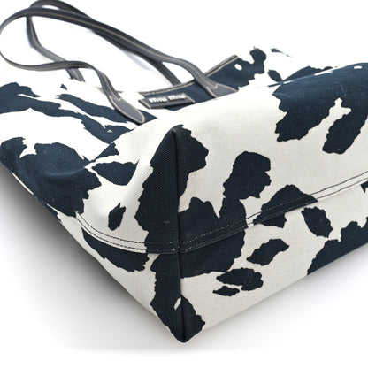 Miu Miu Tessuto Cow Print Shopping Tote Black White 8 of 9