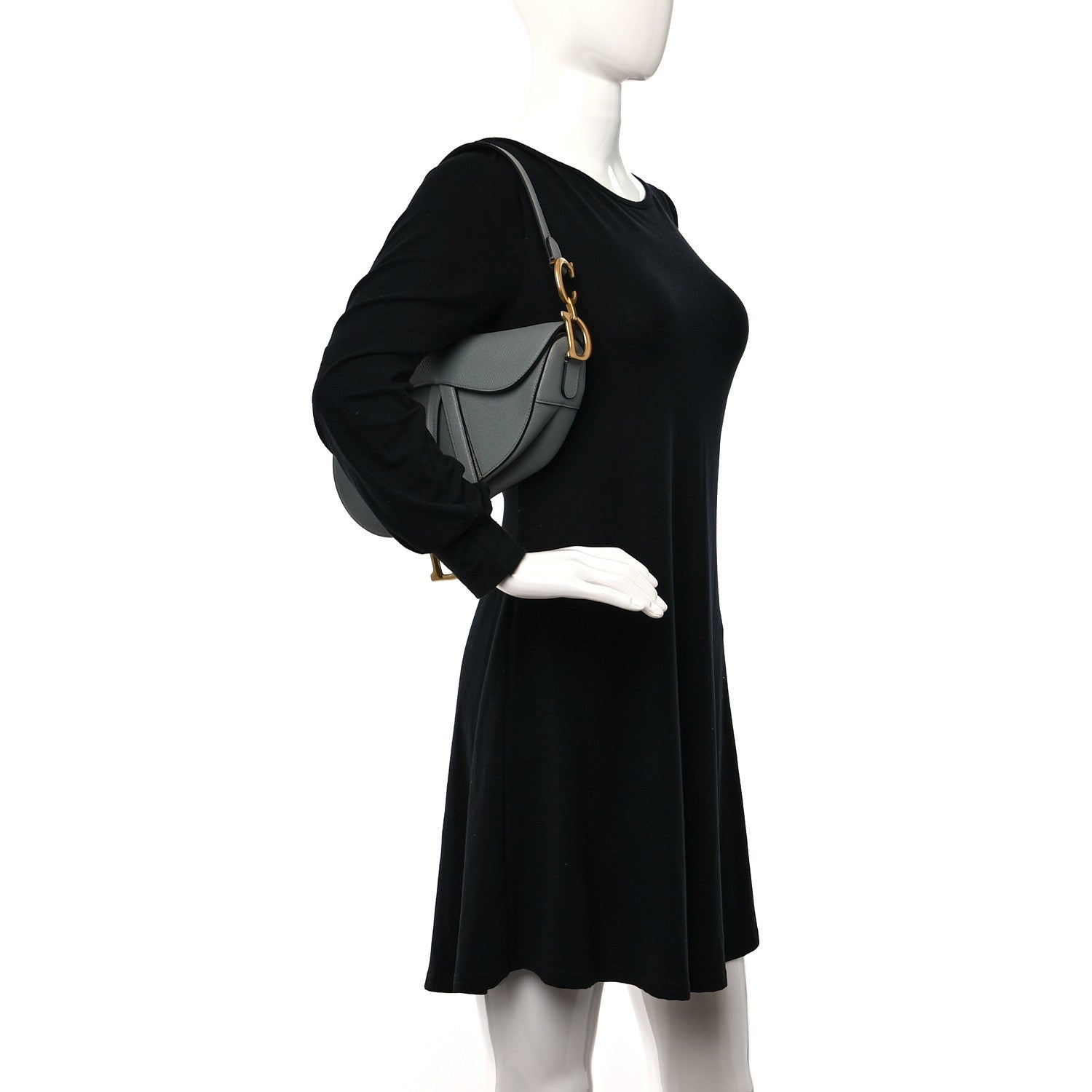 Christian Dior Grained Calfskin Saddle Bag Grey 2 of 9