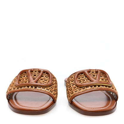 Valentino Garavani Raffia Vlogo Flat Slide Sandals 36 Tan 3 of 8