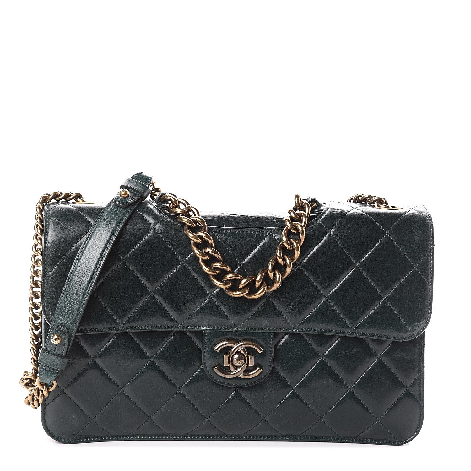 Chanel Glazed Calfskin Quilted Perfect Edge Large Flap Green 1 of 8