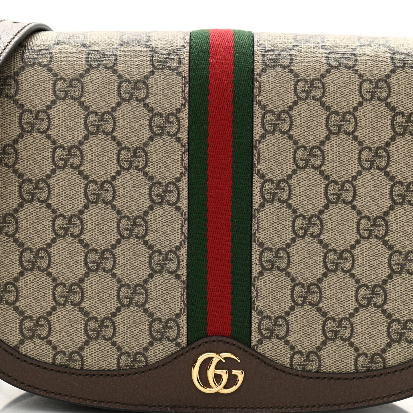 GG Supreme Monogram Web Small Ophidia Flap Messenger Bag Brown