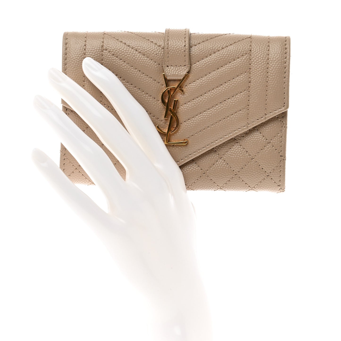 Grain De Poudre Textured Mixed Matelasse Triquilt Small Monogram Envelope Wallet Dark Beige