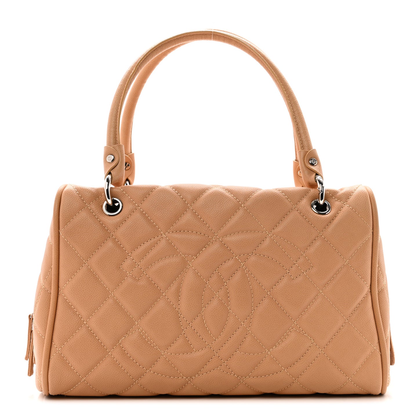 Caviar Quilted Timeless Bowler Beige