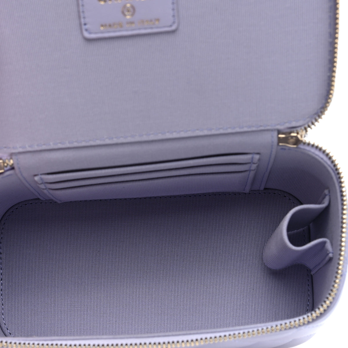 Lambskin Quilted Small Top Handle Vanity Case With Chain Light Purple