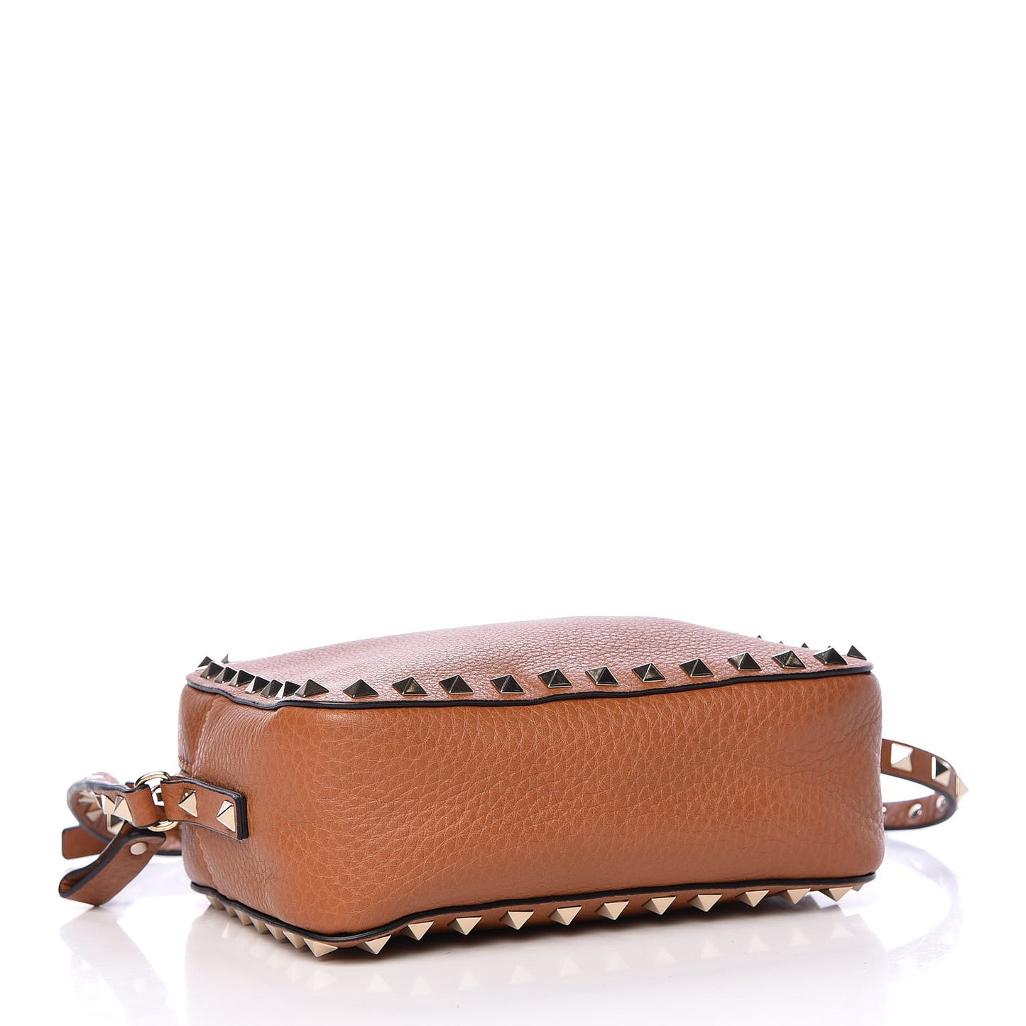 Pebbled Calfskin Rockstud Camera Crossbody Bag Light Cuir