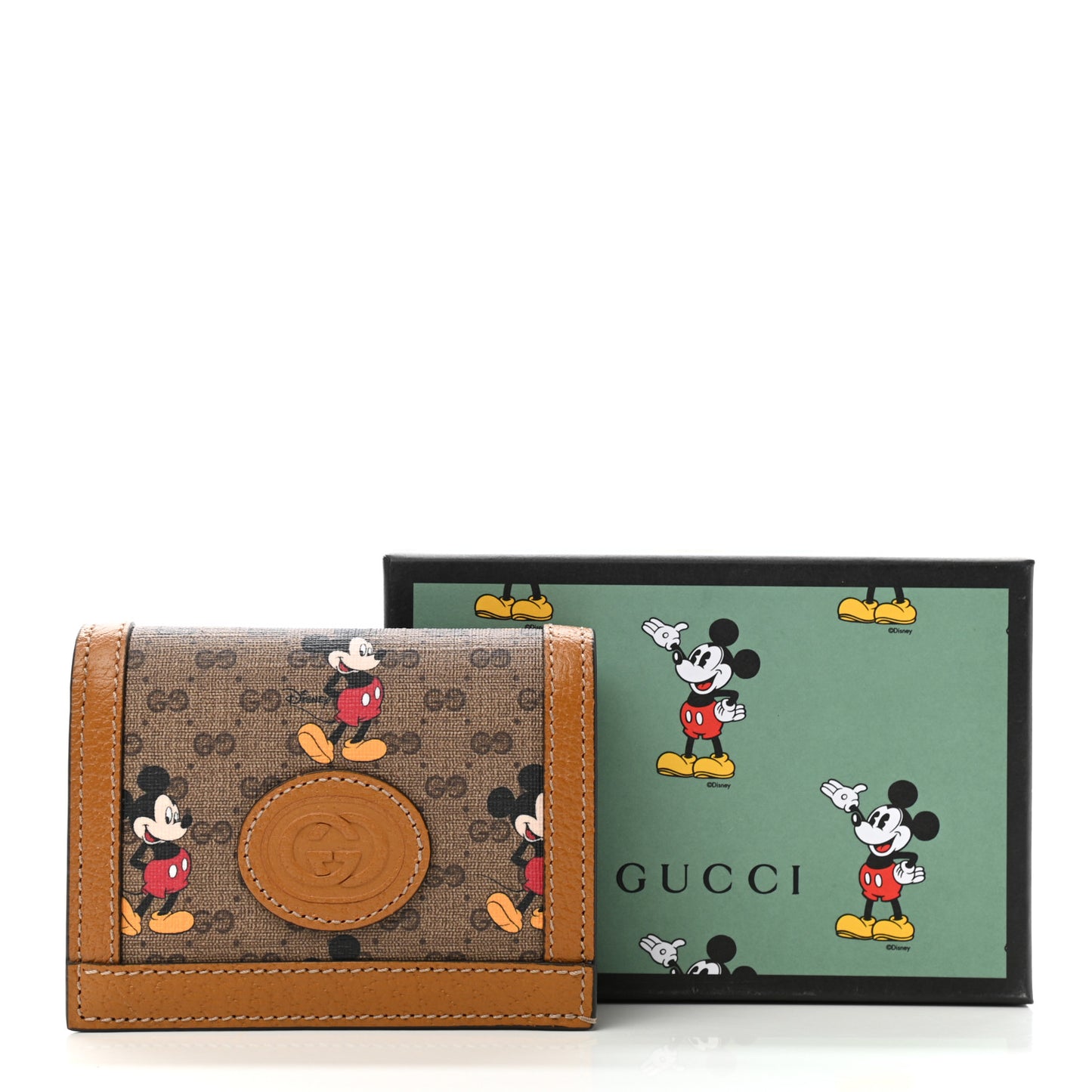 X DISNEY Mini Vintage GG Supreme Monogram Mickey Mouse Card Holder Wallet Beige Vintage Sun Oil