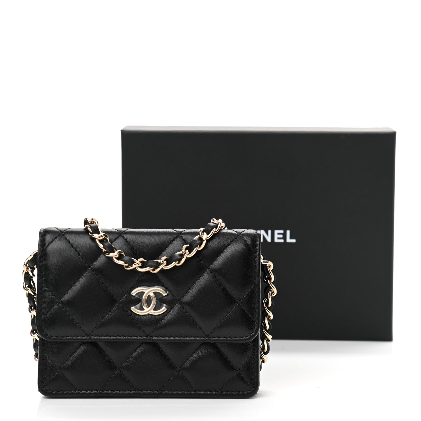 Lambskin Quilted My Chanel Lady Card Holder On Chain Black