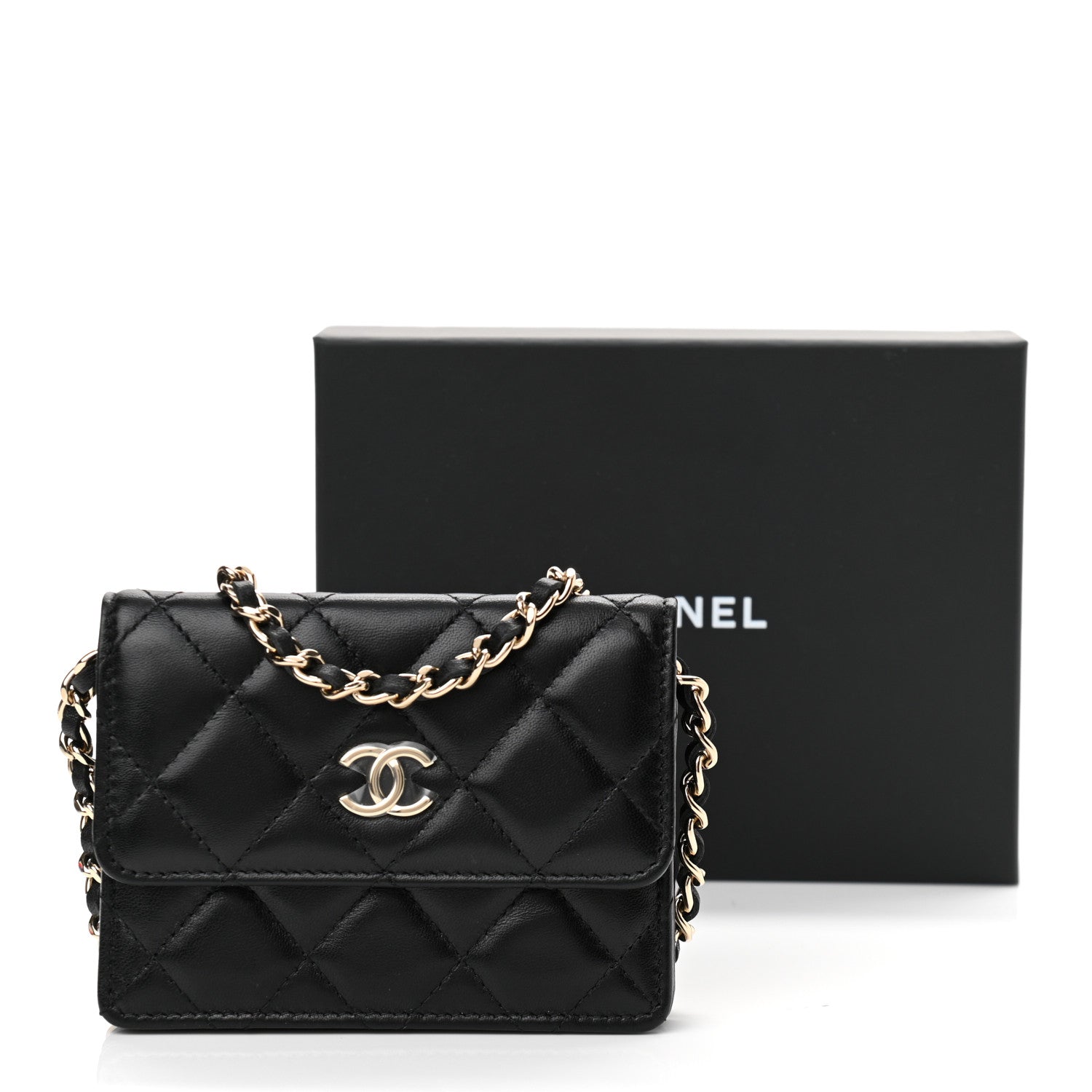 Chanel Lambskin Quilted My Chanel Lady Card Holder On Chain Black 12 of 12