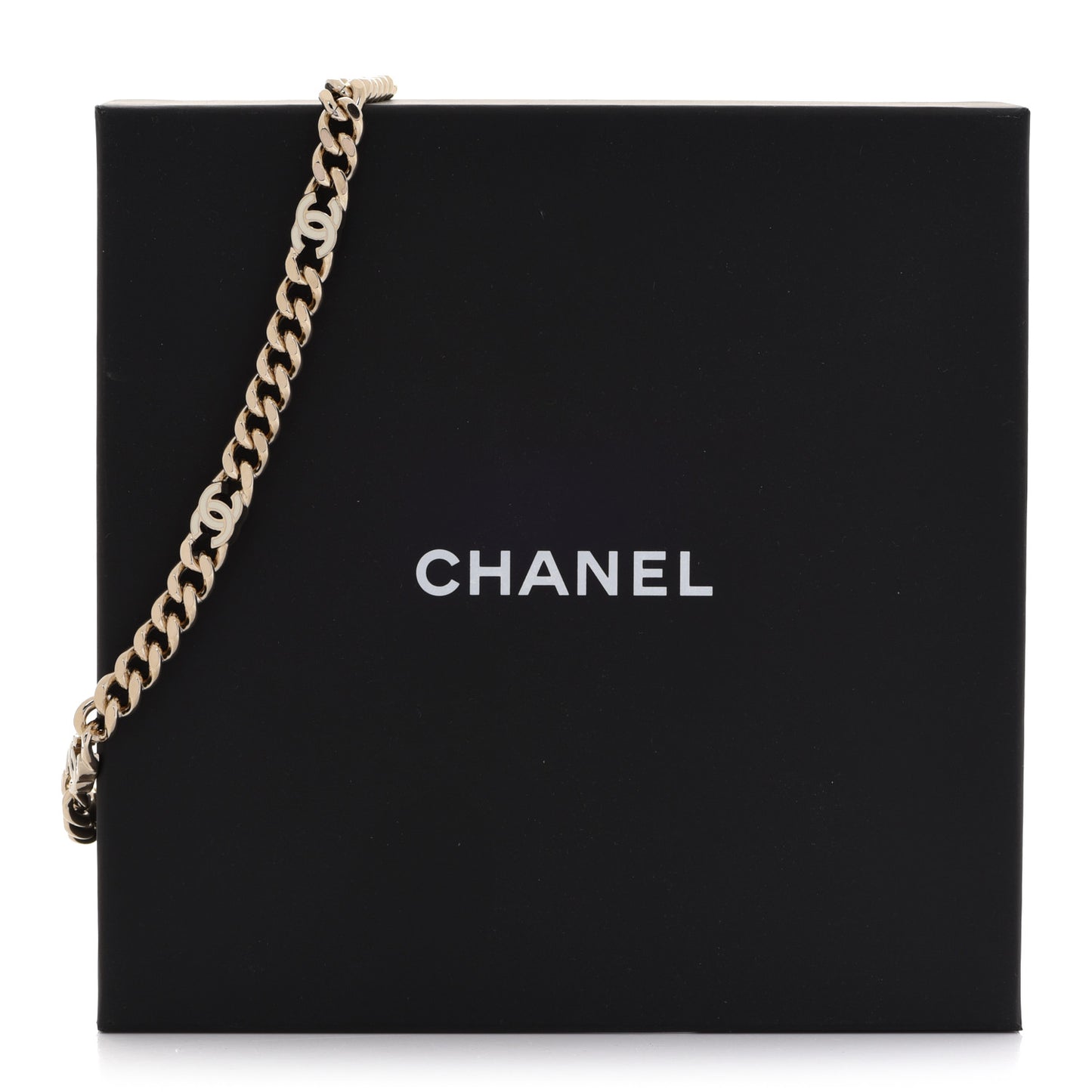Metal Enamel Chain CC Choker Gold White