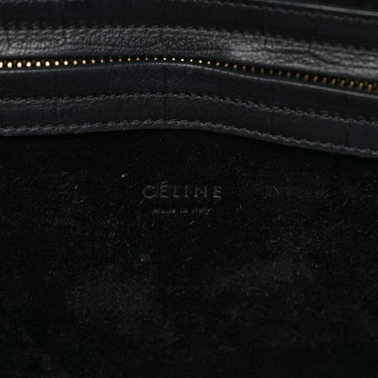 Celine Calfskin Crocodile Embossed Medium Phantom Luggage Black 10 of 10