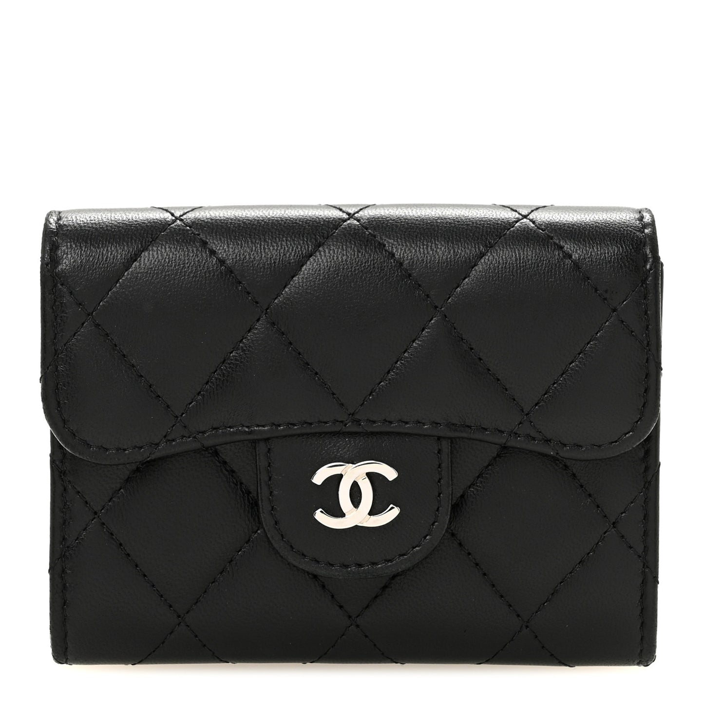 Lambskin Quilted Flap Card Holder Wallet Black