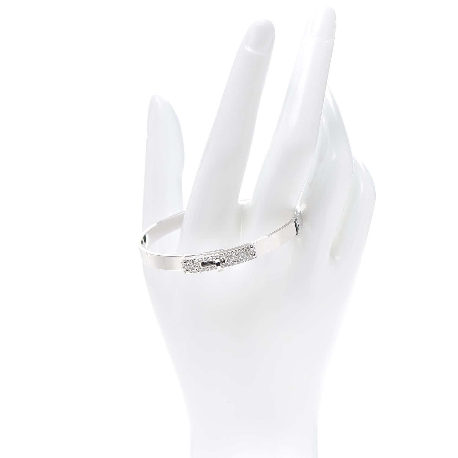 Hermes 18K White Gold Diamond PM Kelly Pave Bracelet SH 2 of 6