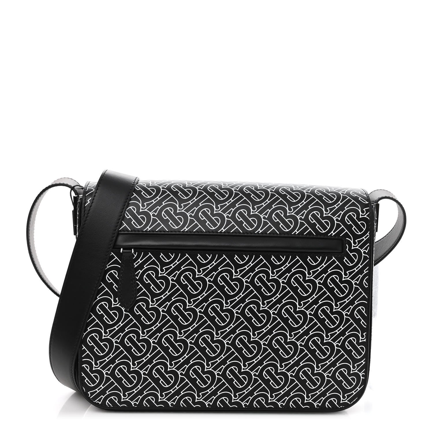Burberry Calfskin Monogram TB Print Messenger Bag Black White 1 of 9
