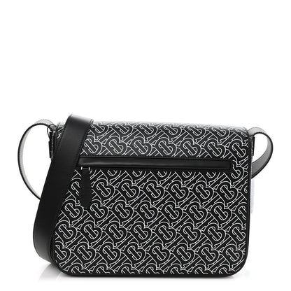 Burberry Calfskin Monogram TB Print Messenger Bag Black White 1 of 9