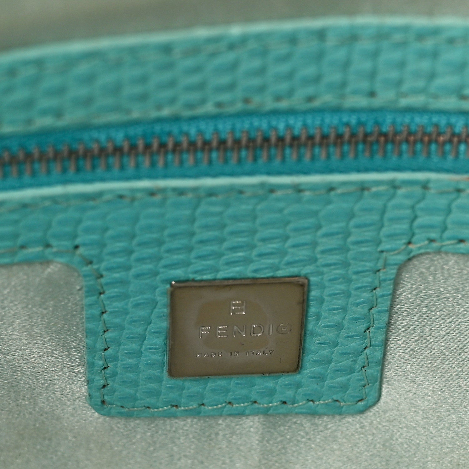 Fendi Fabric Lizard Crystal Embroidered Baguette Celeste 6 of 16