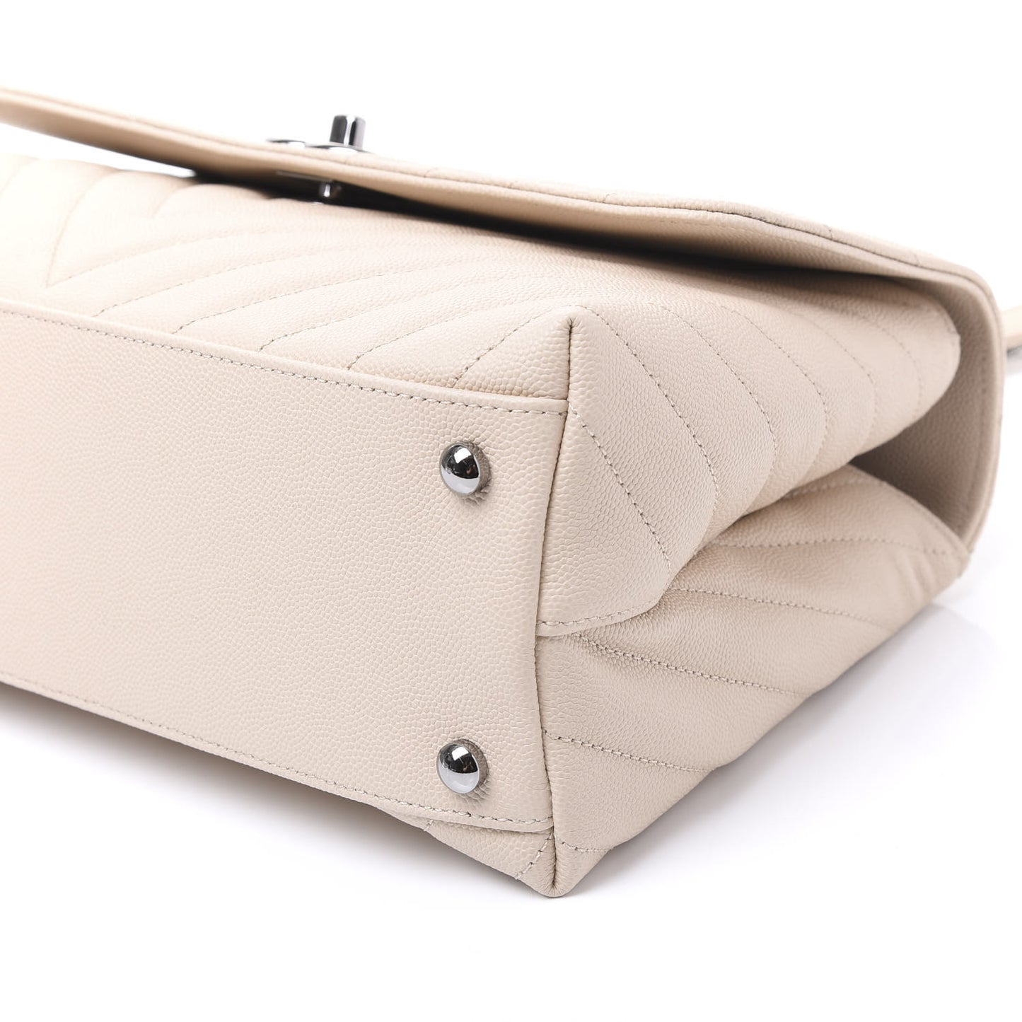 Caviar Chevron Quilted Small Coco Handle Flap Light Beige