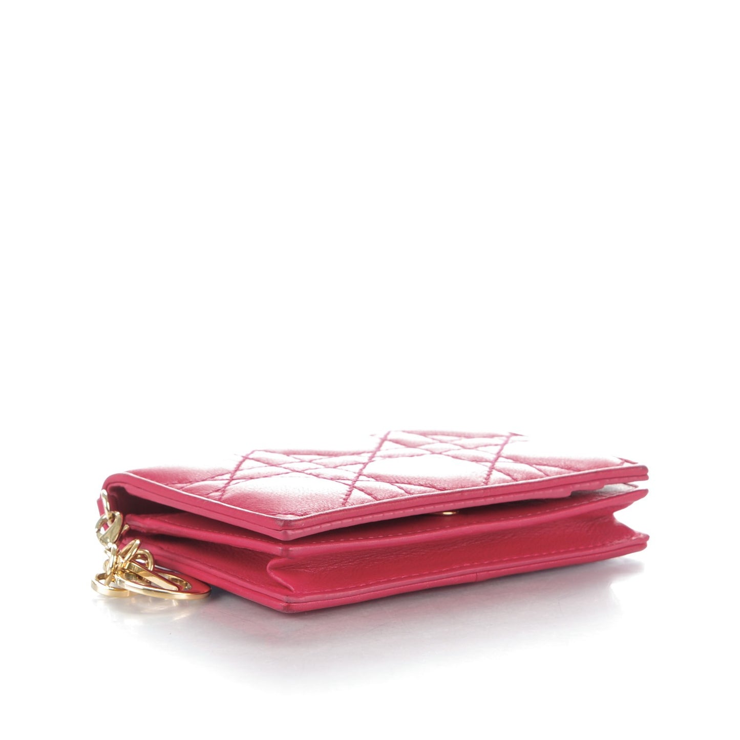 Lambskin Cannage Lady Dior Card Holder Pink