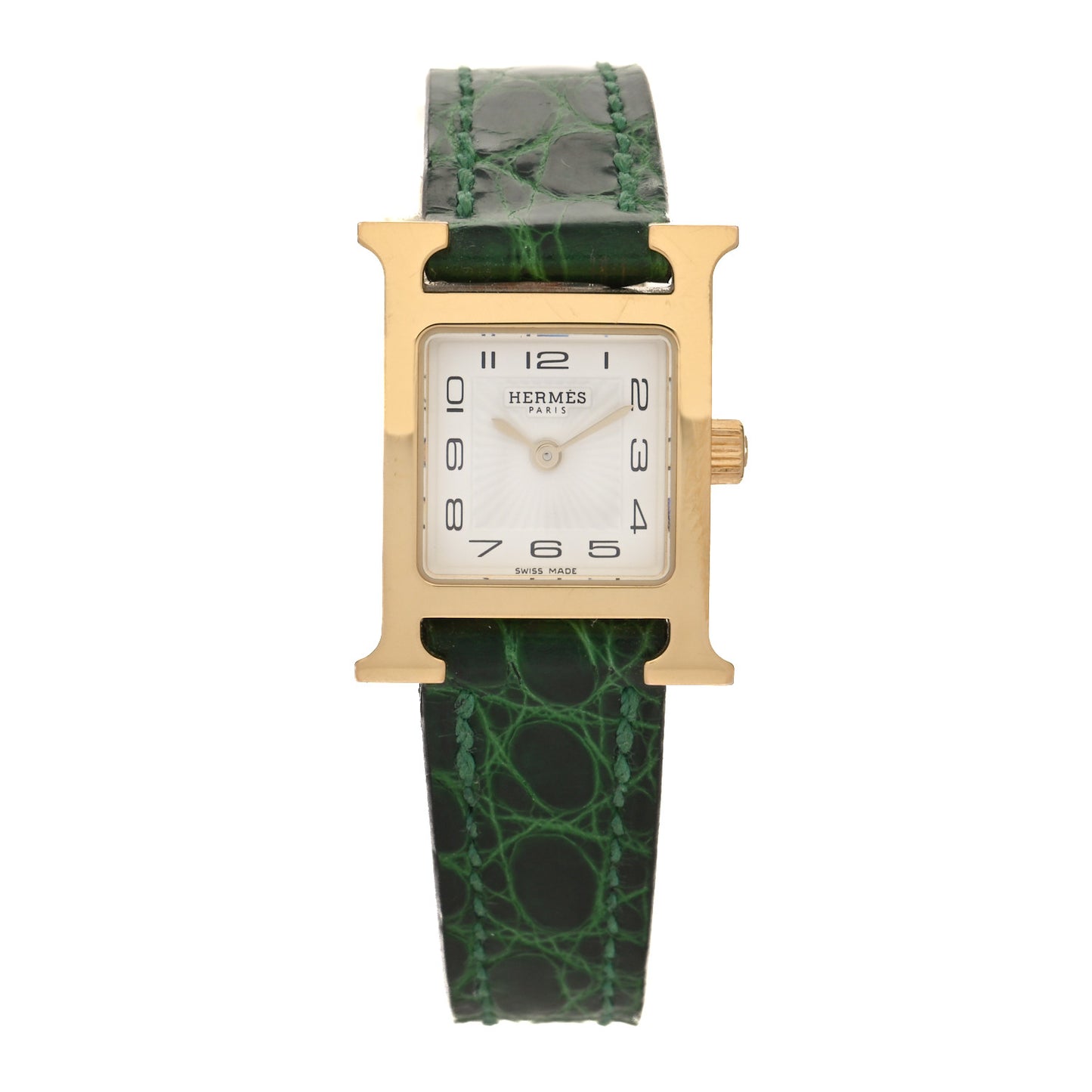 Stainless Steel Alligator 17.2mm Heure H Hour Quartz Watch Vert Moyen