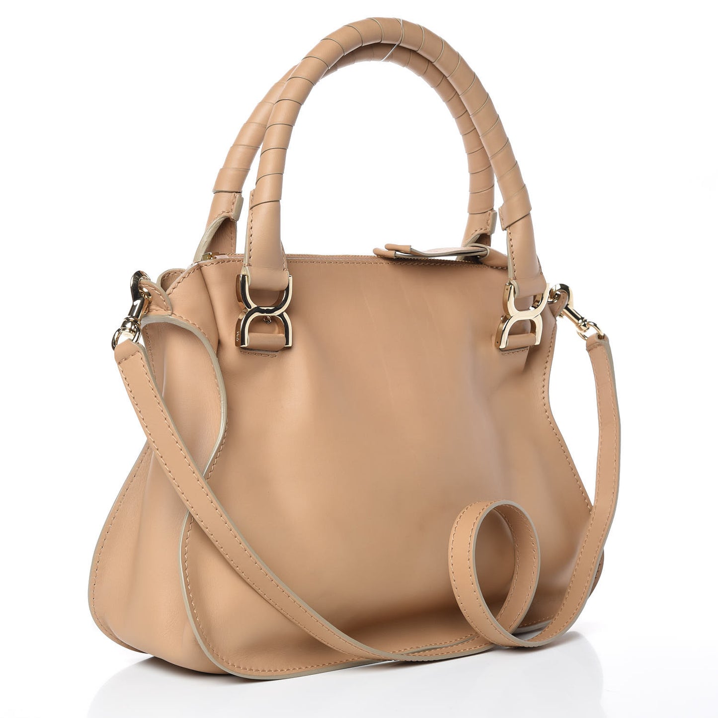 Calfskin Medium Marcie Metal Bar Trim Satchel Wet Sand