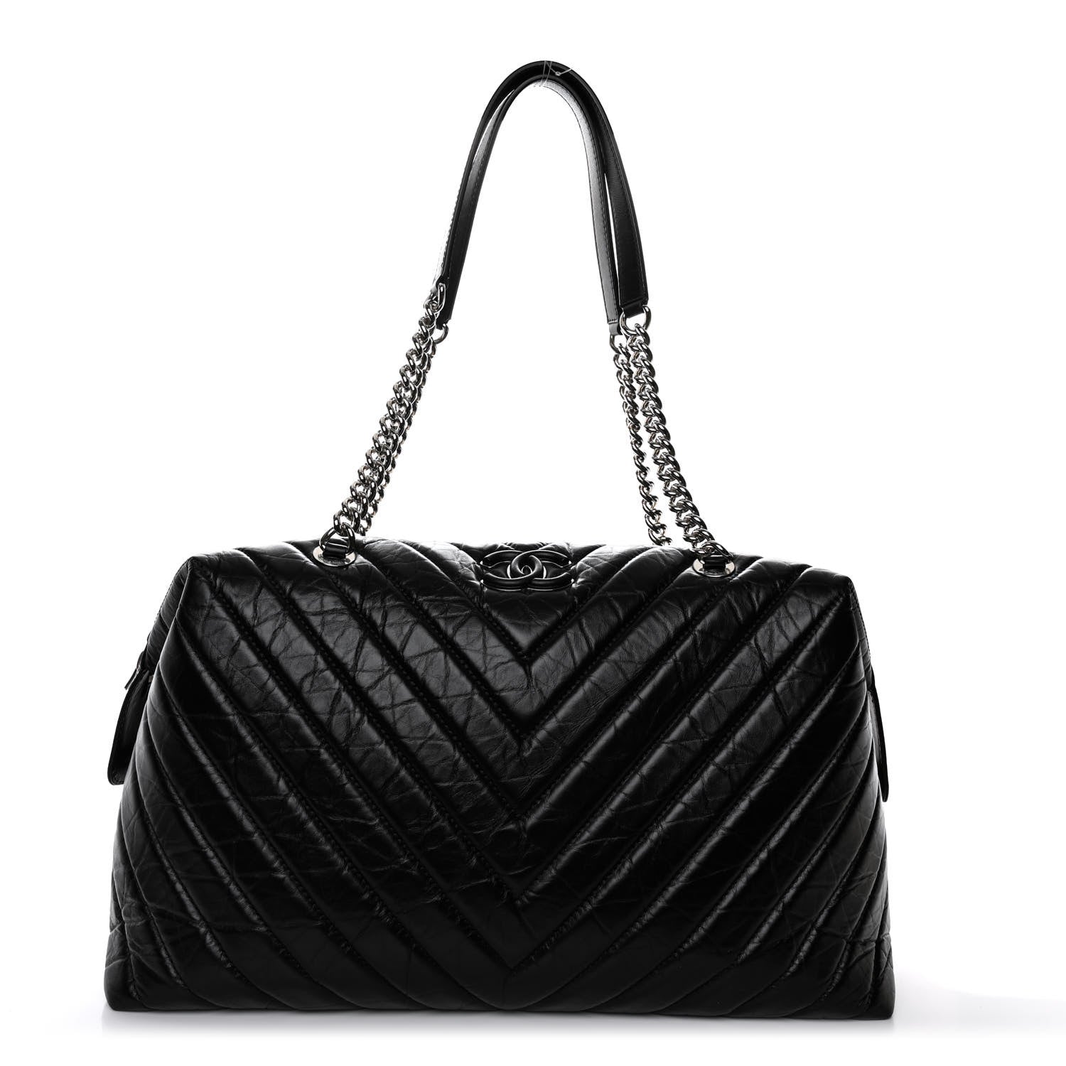 Chanel Aged Calfskin Chevron Quilted Duffle Bag Black 1 of 10