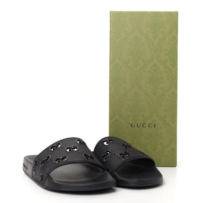 Gucci Rubber GG Monogram Perforated Womens Slide Sandals 39 Black 10 of 10