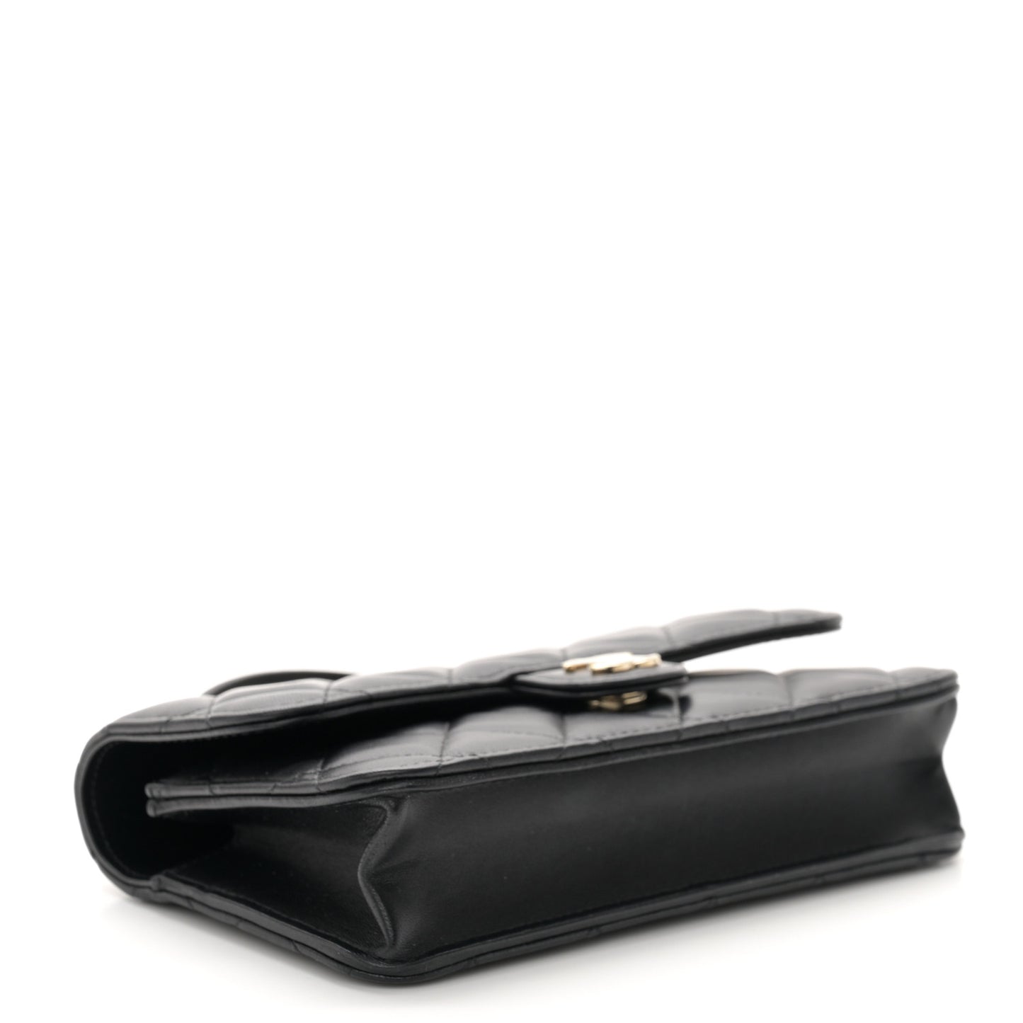Lambskin Quilted Flap Phone Holder With Chain Black