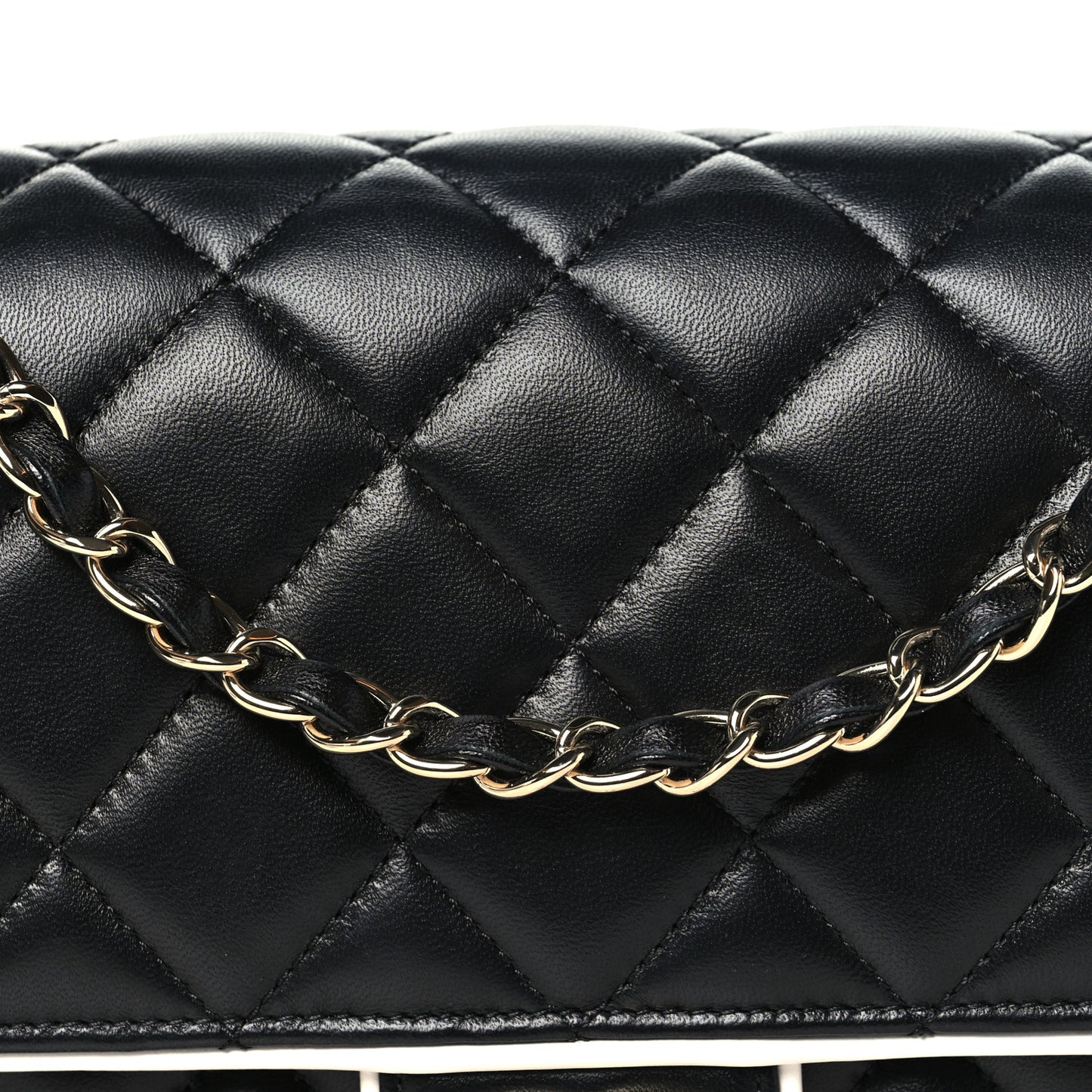 Lambskin Quilted Resin Graphic Frame Flap Bag Black White