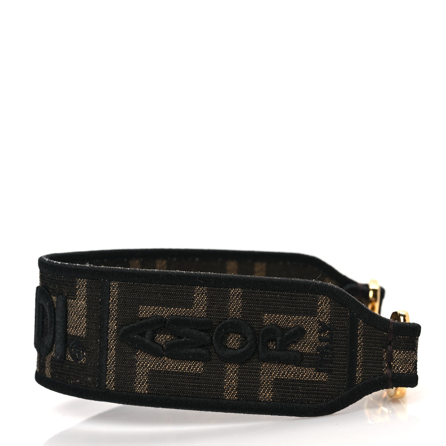 Fendi Fabric Jacquard FF 1974 Logo Threaded Edge Mini Strap You Tobacco Moro Black 3 of 3