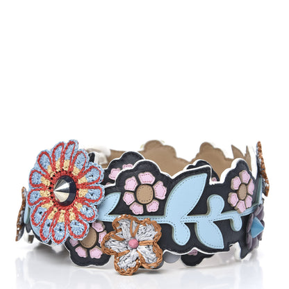 Fendi Vitello Dolce Raffia Nappa Catalan Mirror Mink Flowerland Studded Strap You Blue Notte Cuoio Multicolor 2 of 5