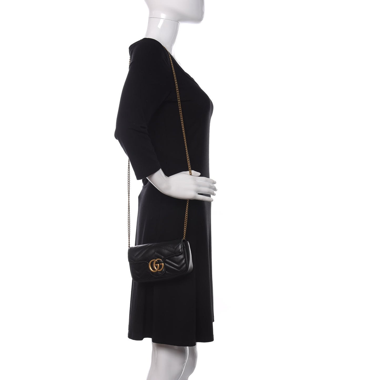 Calfskin Matelasse Super Mini GG Marmont Shoulder Bag Black