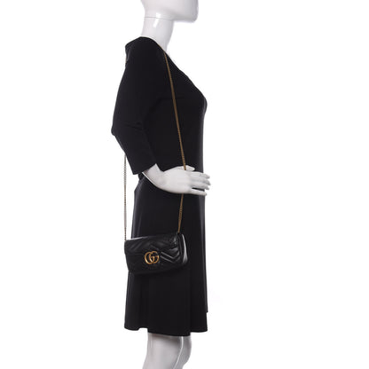 Gucci Calfskin Matelasse Super Mini GG Marmont Shoulder Bag Black 2 of 11