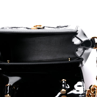 Versace Patent Calfskin Tweed Houndstooth Medusa Small Top Handle Handbag Black White 4 of 8