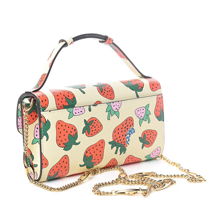 Gucci Calfskin Strawberry Print Mini Zumi Shoulder Bag Ivory Red 3 of 8