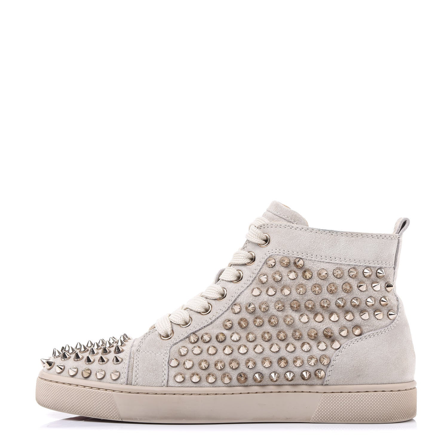 Christian Louboutin Veau Velours Womens Louis Spikes Flat Sneakers 36 Colombe 1 of 8