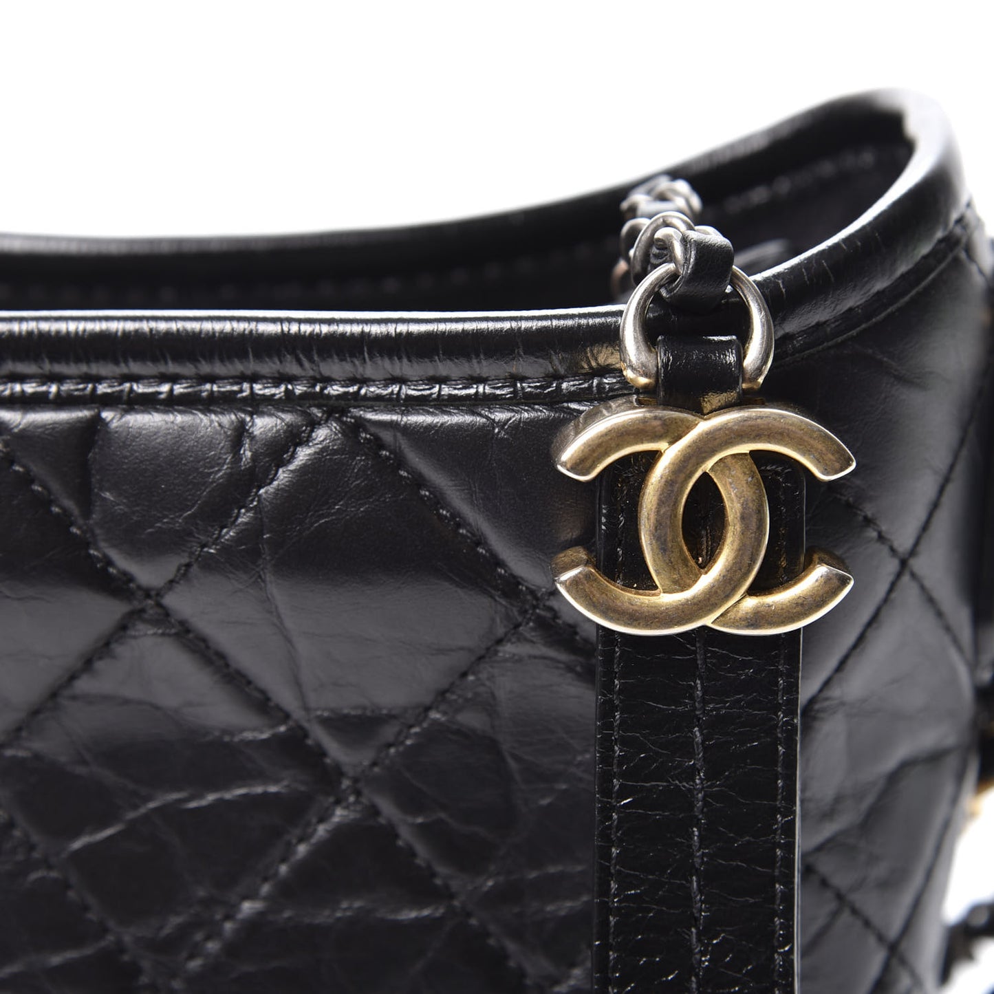 Aged Calfskin Quilted Small Gabrielle Hobo Black