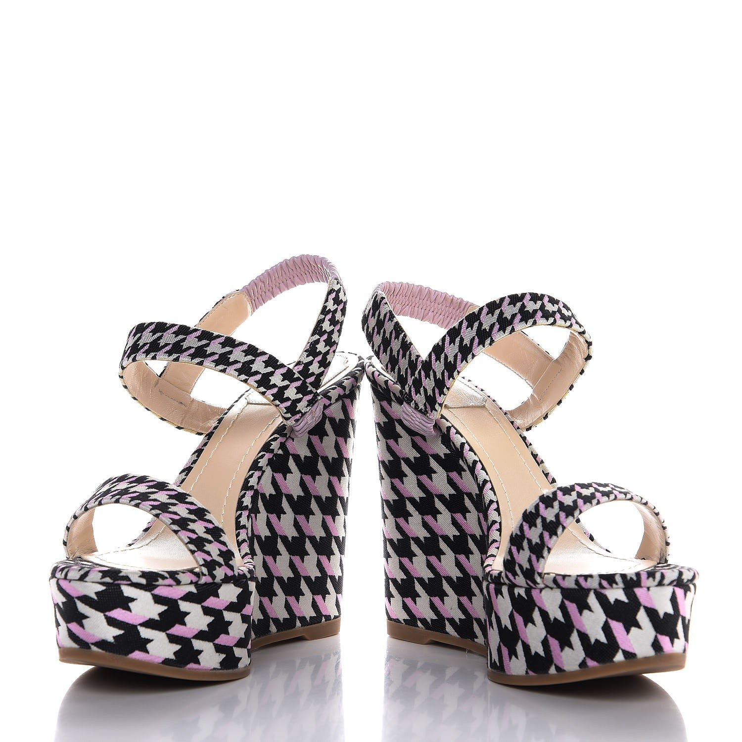 Christian Dior Canvas Herringbone Volt Wedge Sandals 38 Noir Blanc 9 of 10