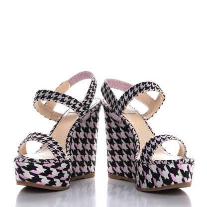 Christian Dior Canvas Herringbone Volt Wedge Sandals 38 Noir Blanc 9 of 10